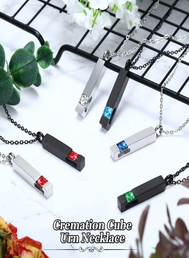 Highergo 10 Pcs Urn Necklaces for Ashes Cremation Jewelry Urn Necklace Silver Black Stainless Steel Memorial Pendant Locket Vertical Bar Keepsake Pendant for Women Men Loved Ones Human Ashes (Cube) - Image 4